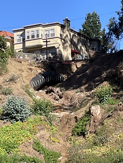 Work area prior to "grubbing" of slope