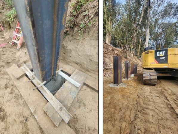 Photo of steel beams after installation on slope