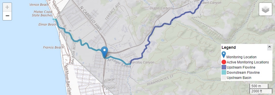 Location of Pilarcitos Creek at Half Moon Bay