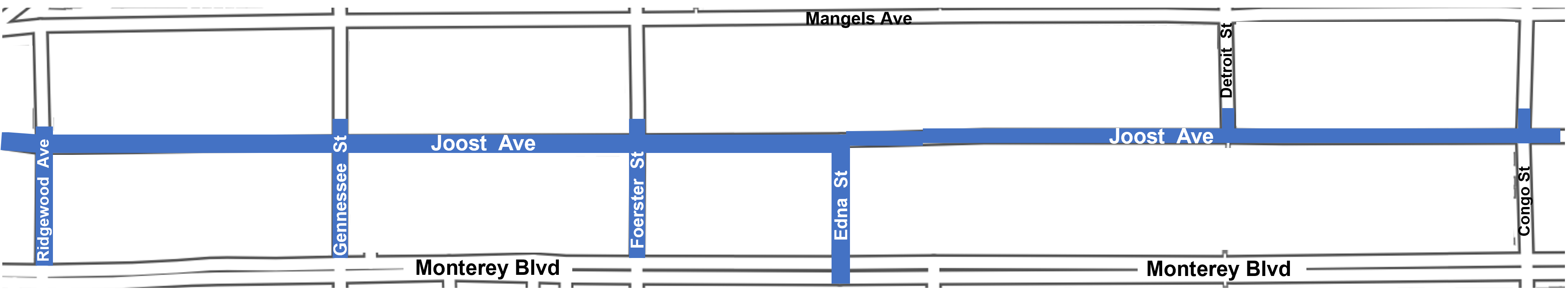 Map showing where construction will take place on Joost Avenue