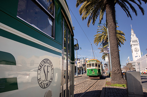 SFMTA Cable Car with Embarcadero in the background