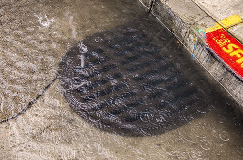 Storm drain with water