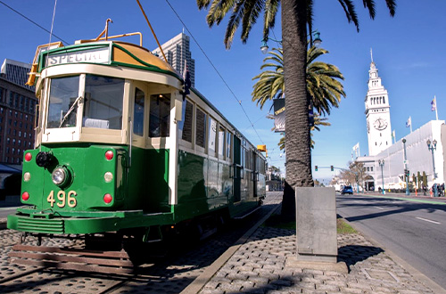 Muni riding by the SF Port.