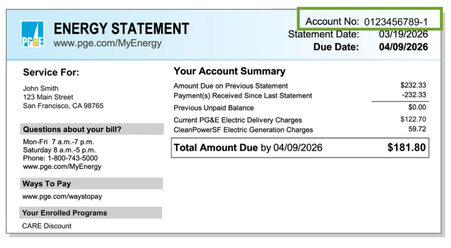 Example of CleanPowerSF bill.