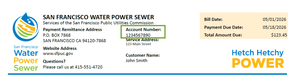 Example of Hetch Hetchy Power Bill.