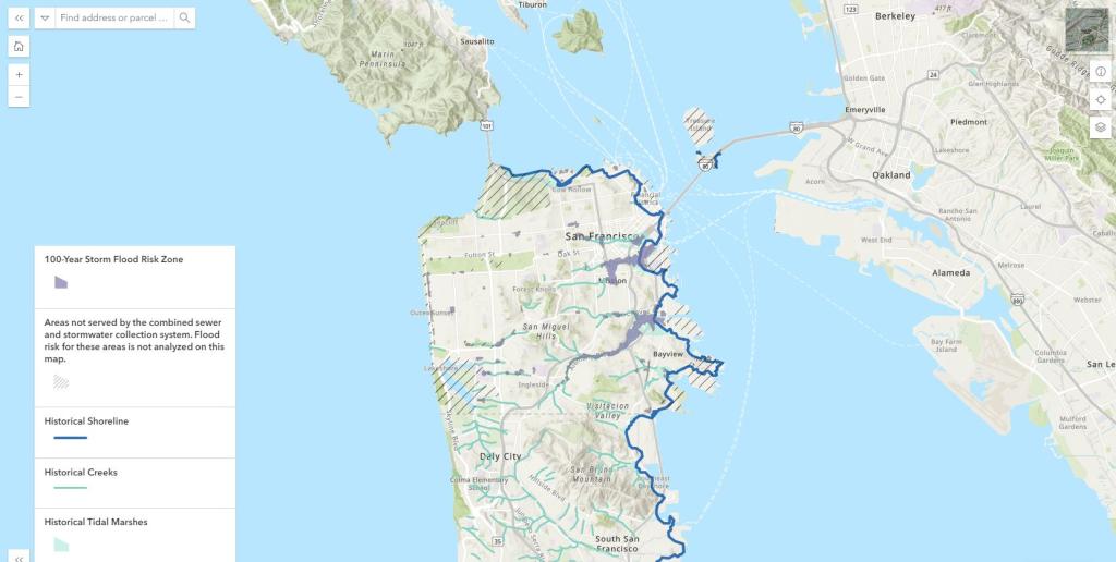 Screenshot of 100 Year Flood Map with elevation layers