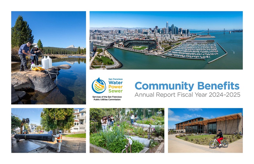 cover page of the report showing SF waterfront, water quality biologists and other SFPUC facilities