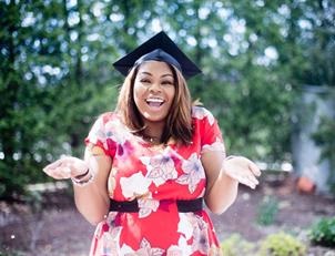 Mujer, en, un, birrete de graduación