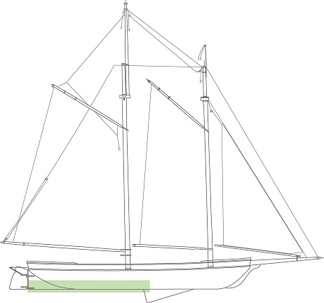 line drawing of a scow schooner