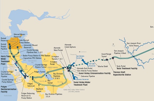 mapa de suministro del sistema de agua