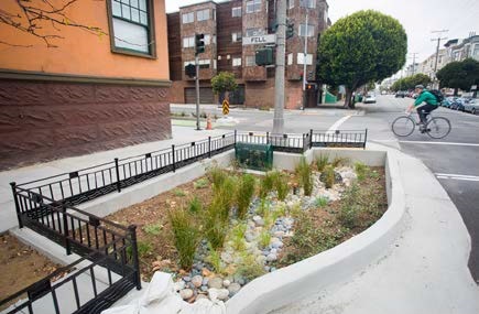 jardín de lluvia en Fell Street