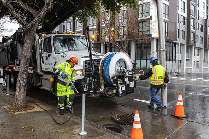 Strike team working in the rain.