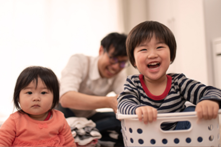 Family doing laundry together