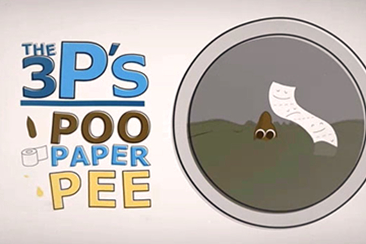 film screen capture that says 3 Ps, Poo, Paper, Pee