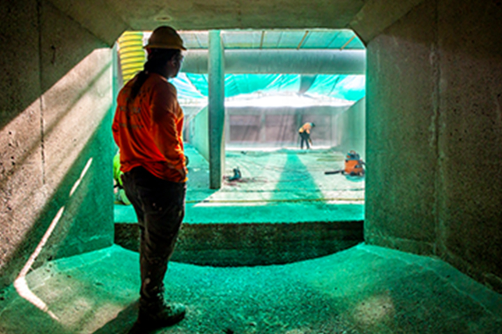 SFPUC employee inside sewer during construction