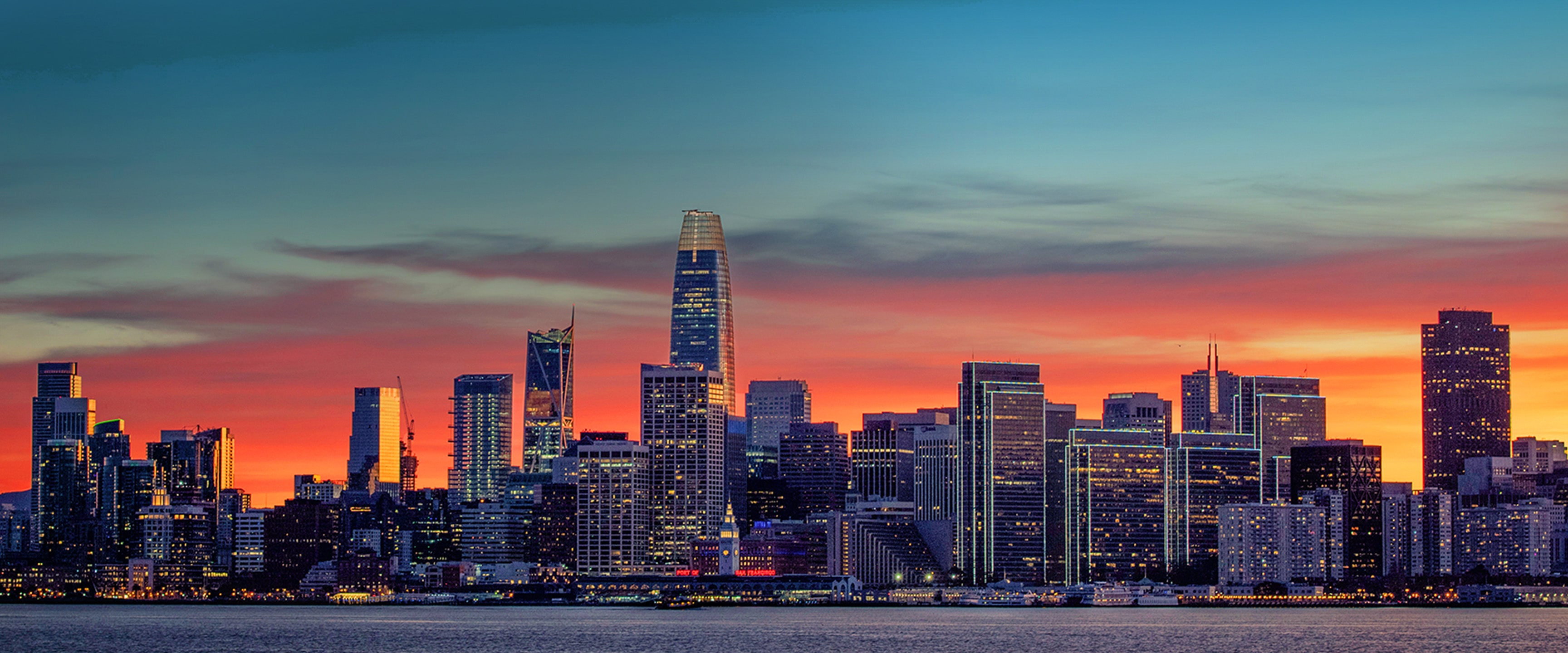 View of San Francisco cityscape at sunset