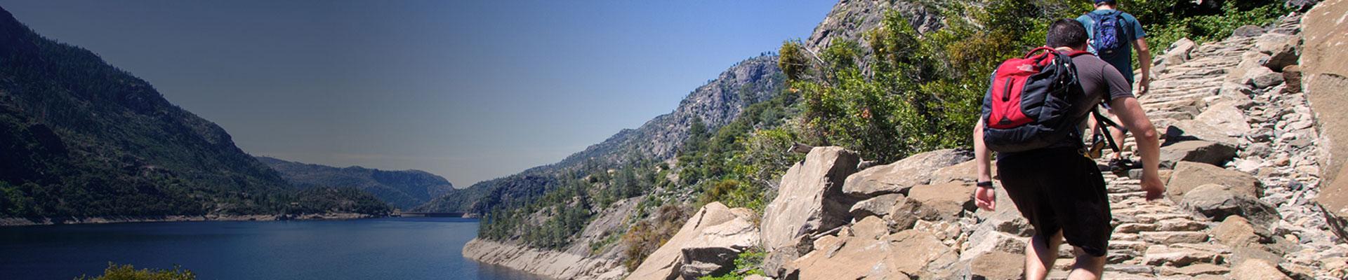 Hikers at Hetch Hetchy dam