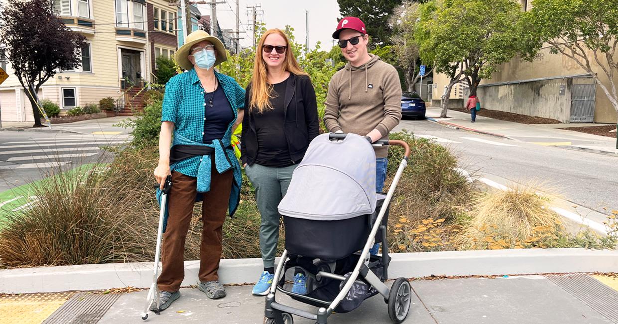 Mission residents Green Mann, Rebecca Kaufman, and Nick O’Neill are co-adopters of the SFPUC rain garden at Duncan St. and Tiffany Ave. | Image: Will Callan/SFPUC