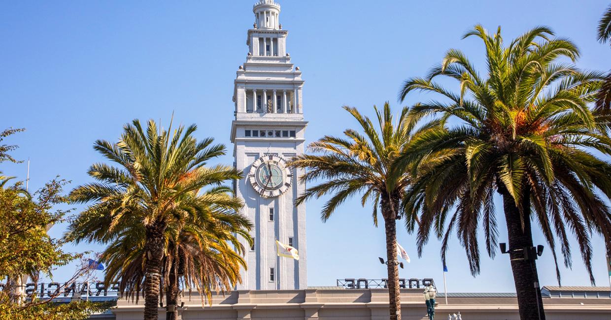 View of San Francisco Ferry Building along the Embarcadero.