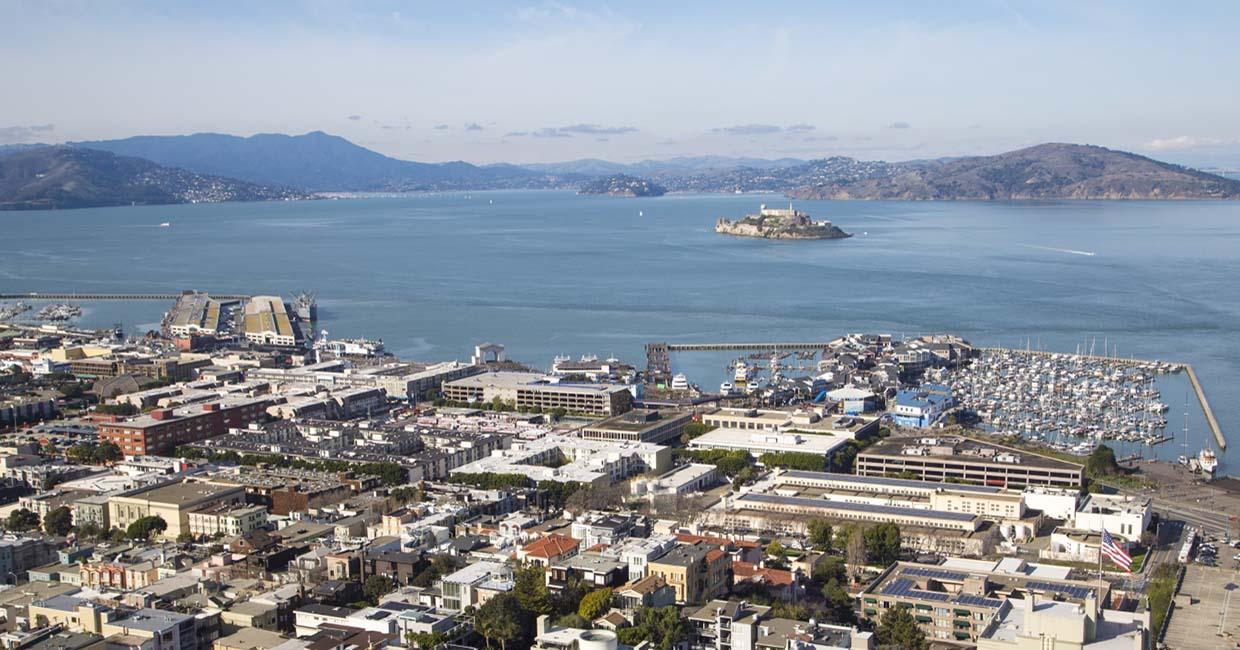 View of cityscape and Alcatraz from the North Point Wet Weather station.