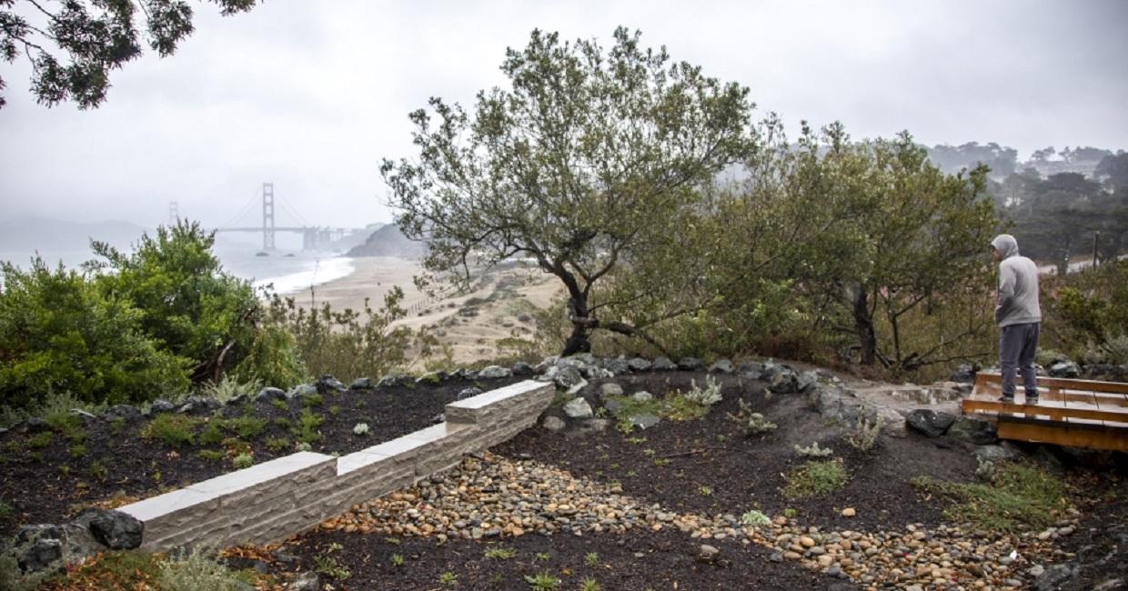 green infrastructure feature and Baker Beach