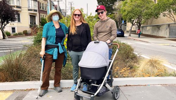 Mission residents Green Mann, Rebecca Kaufman, and Nick O’Neill are co-adopters of the SFPUC rain garden at Duncan St. and Tiffany Ave. | Image: Will Callan/SFPUC