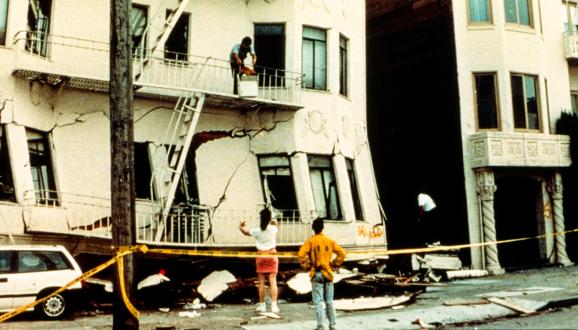 Damage seen to building in San Francisco after the Loma Prieta Earthquake on October 17, 1989.